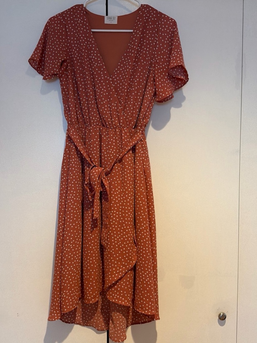Sienna Sky Rust with White Polka Dots High-Low Wrap Dress